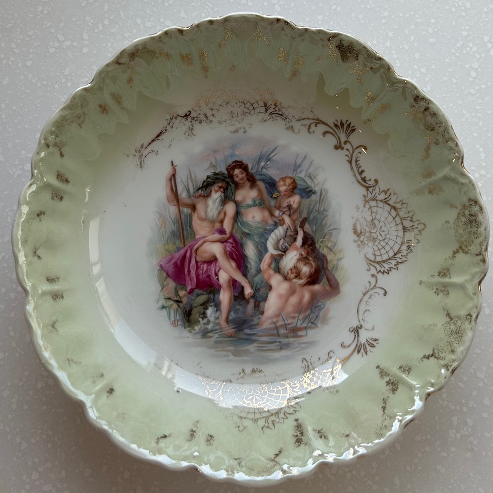 ROYAL BAVARIAN GERMANY ROUND DECORATIVE BOWL NEPTUNE GODS SEA MYTHOLOGY